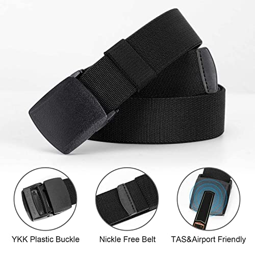 JASGOOD Elastic Stretch Belt for Men Breathable Sports Outdoor Belt, 3.8cm Plastic Buckle with Standby Nickle Free Plastic Buckle, Black