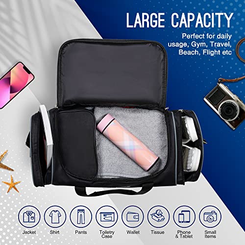 LifeStyleMall Sports Bag - Gym Bag - 30 L - Gym Bag Mens – Travel Bag – Waterproof and Tear Resistant Duffle Bag – Multipurpose -Modern Design – Ideal for Gym, Airport (Black/Grey)