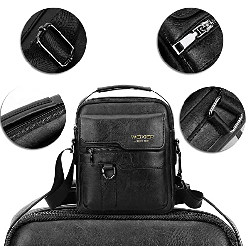 Vologle Shoulder Bag Men's Crossbody Manbag Leather Messenger Casual Handbags Side Satchel Sling Travel Flight Bags Cross Sport Bags for Men (Black-SC)