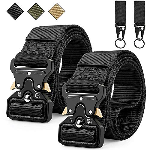 Military Belt, 2 Pack Men Tactical Belt Adjustable Nylon Belt with Quick Release Metal Buckle Ideal for Equipment Belt, Daily Belt, Work Belt, Everyday Carry Belt