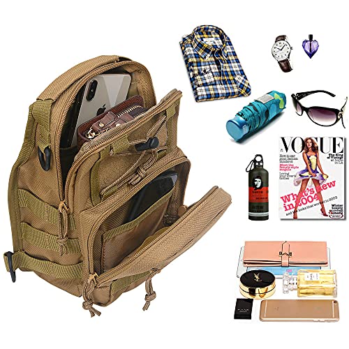 flintronic Tactical Shoulder Bag, Tactical Molle Sling Chest Pack, Laptop Daypack Daysack Military Mini Backpack for Hiking,Cycling, Traveling (Include 1*Keychain)