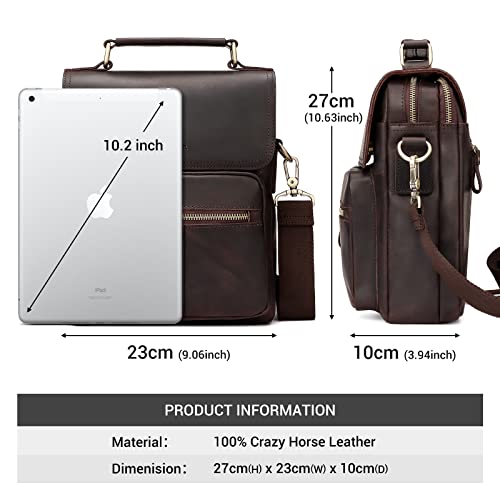 HUMERPAUL Leather Messenger Bag for Men, Small Men Purse Shoulder Crossbody Bags for Work Business Travel, Coffee