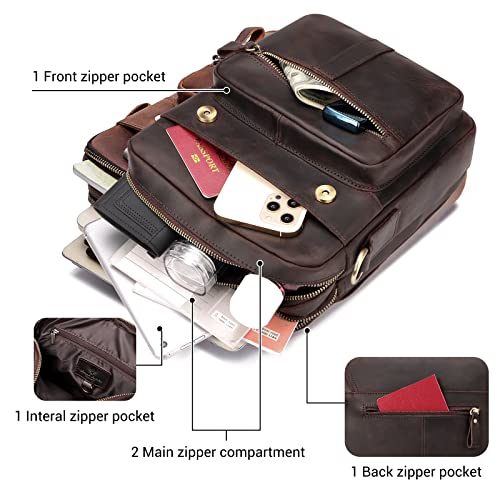 HUMERPAUL Leather Messenger Bag for Men, Small Men Purse Shoulder Crossbody Bags for Work Business Travel, Coffee
