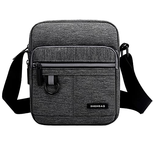 A-QMZL Men Shoulder Bag Messenger Bags Small Canvas Cross Body Bag Casual Travel Phone Bag Handbag with Multiple Pockets for School Working Hiking (Gray1)