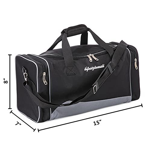 LifeStyleMall Sports Bag - Gym Bag - 30 L - Gym Bag Mens – Travel Bag – Waterproof and Tear Resistant Duffle Bag – Multipurpose -Modern Design – Ideal for Gym, Airport (Black/Grey)