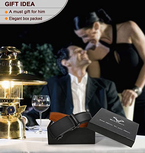 BULLIANT Men's Belt, Leather Ratchet Belt for Men Dress 1 3/8",Trim to Fit(Black-30-36" Waist Adjustable)