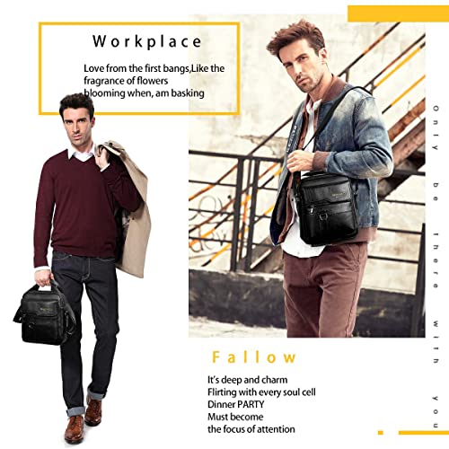 Vologle Shoulder Bag Men's Crossbody Manbag Leather Messenger Casual Handbags Side Satchel Sling Travel Flight Bags Cross Sport Bags for Men (Black-SC)