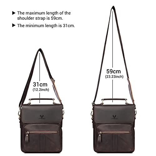 HUMERPAUL Leather Messenger Bag for Men, Small Men Purse Shoulder Crossbody Bags for Work Business Travel, Coffee
