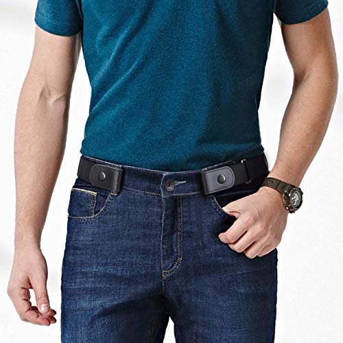 WERFORU No Buckle Belt Buckle Free Belt Men No Show Elasticated Belt Elastic Durable Invisible Adjustable Waist Belt Buckless Stretch Belt Black