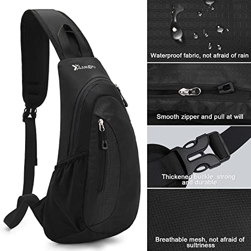 Mardiko Sling Bag for Men Women, Small Backpack Shoulder Chest Bag, Waterproof Lightweight One Strap Rucksack for Travel Sports Hiking, Black