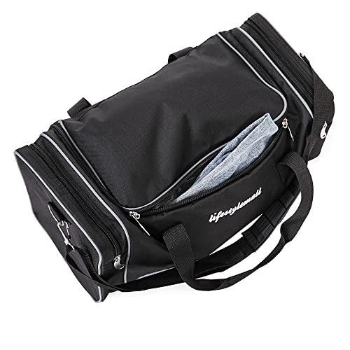 LifeStyleMall Sports Bag - Gym Bag - 30 L - Gym Bag Mens – Travel Bag – Waterproof and Tear Resistant Duffle Bag – Multipurpose -Modern Design – Ideal for Gym, Airport (Black/Grey)