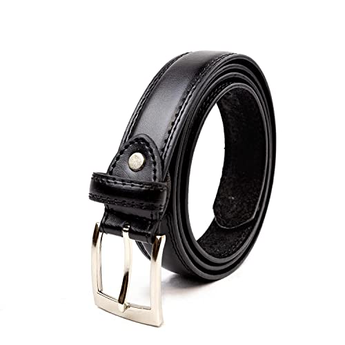 Woodland Leathers Men's Leather Lined Belt, Classic Black And White Belts For Men, 1" Wide Mens Trouser Belt with silver buckle and adjustable belt size (Black, Waist size 44"-47")
