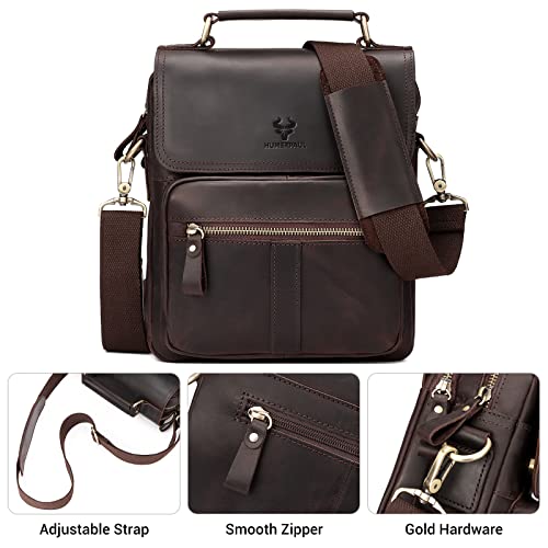 HUMERPAUL Leather Messenger Bag for Men, Small Men Purse Shoulder Crossbody Bags for Work Business Travel, Coffee