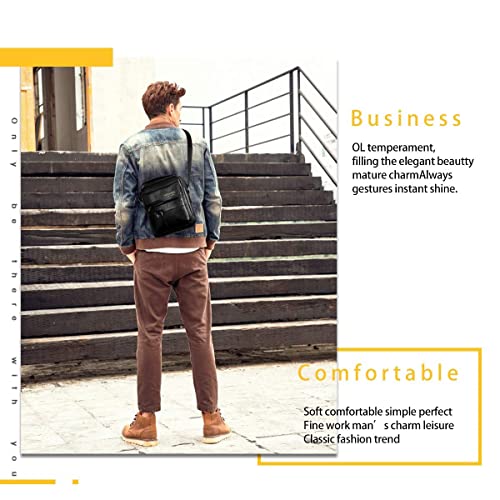 Vologle Shoulder Bag Men's Crossbody Manbag Leather Messenger Casual Handbags Side Satchel Sling Travel Flight Bags Cross Sport Bags for Men (Black-SC)
