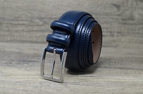 Ashford Ridge Mens 33mm Double Loop Leather Belt - Navy Medium