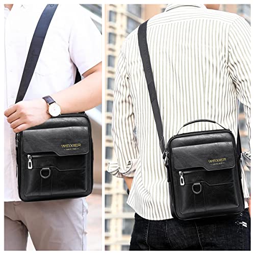 Vologle Shoulder Bag Men's Crossbody Manbag Leather Messenger Casual Handbags Side Satchel Sling Travel Flight Bags Cross Sport Bags for Men (Black-SC)