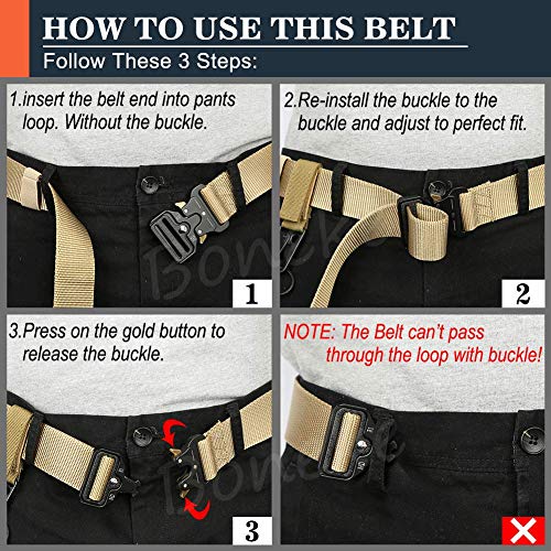 Military Belt, 2 Pack Men Tactical Belt Adjustable Nylon Belt with Quick Release Metal Buckle Ideal for Equipment Belt, Daily Belt, Work Belt, Everyday Carry Belt
