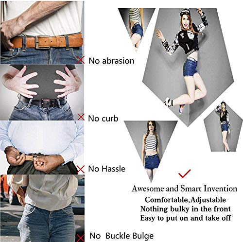 WERFORU No Buckle Belt Buckle Free Belt Men No Show Elasticated Belt Elastic Durable Invisible Adjustable Waist Belt Buckless Stretch Belt Black