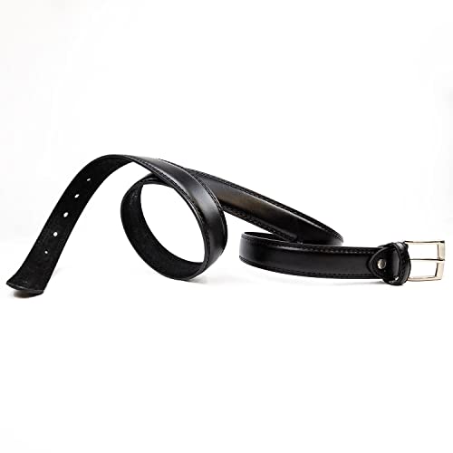 Woodland Leathers Men's Leather Lined Belt, Classic Black And White Belts For Men, 1" Wide Mens Trouser Belt with silver buckle and adjustable belt size (Black, Waist size 44"-47")