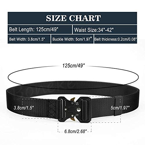 Military Belt, 2 Pack Men Tactical Belt Adjustable Nylon Belt with Quick Release Metal Buckle Ideal for Equipment Belt, Daily Belt, Work Belt, Everyday Carry Belt