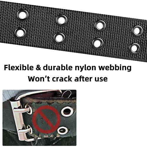 Drizzte Mens Belt Plus Size 110cm Nylon Canvas Webbing Belt Double Grommet Black