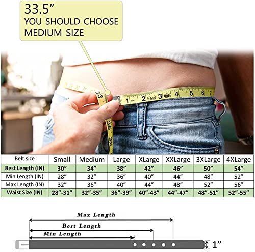 Woodland Leathers Men's Leather Lined Belt, Classic Black And White Belts For Men, 1" Wide Mens Trouser Belt with silver buckle and adjustable belt size (Black, Waist size 44"-47")