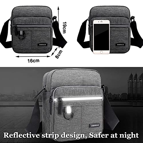 A-QMZL Men Shoulder Bag Messenger Bags Small Canvas Cross Body Bag Casual Travel Phone Bag Handbag with Multiple Pockets for School Working Hiking (Gray1)