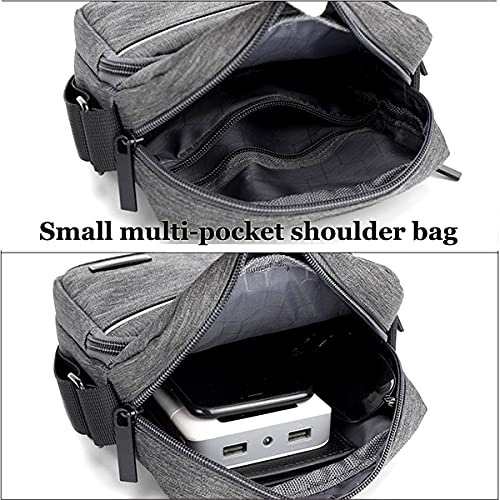 A-QMZL Men Shoulder Bag Messenger Bags Small Canvas Cross Body Bag Casual Travel Phone Bag Handbag with Multiple Pockets for School Working Hiking (Gray1)