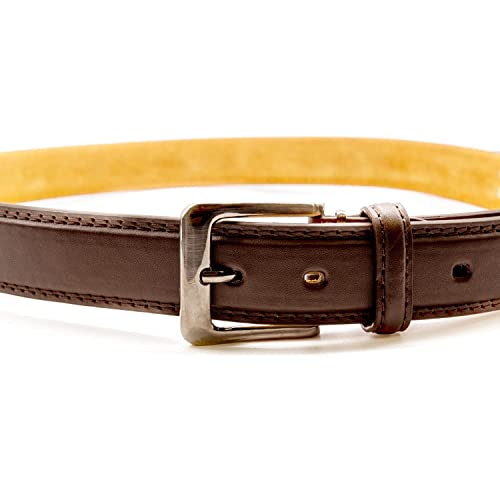 Men Black Leather Belt Double Stitched leather lined belt for Jeans, Suit, Work and Special Occasion (Medium (32"-36"), Brown)