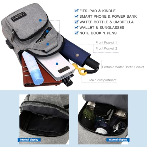 Shoulder Bag, Sling Bag Crossbody Backpack - Anti-Theft Chest Shoulder Cross Body Bag Casual Daypack with USB Charging Port for Outdoor Hiking and Traveling