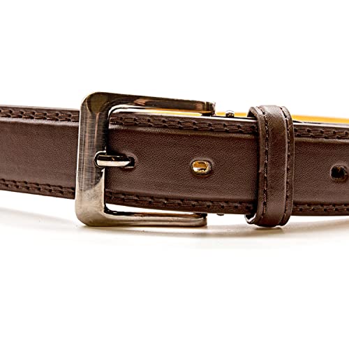 Men Black Leather Belt Double Stitched leather lined belt for Jeans, Suit, Work and Special Occasion (Medium (32"-36"), Brown)