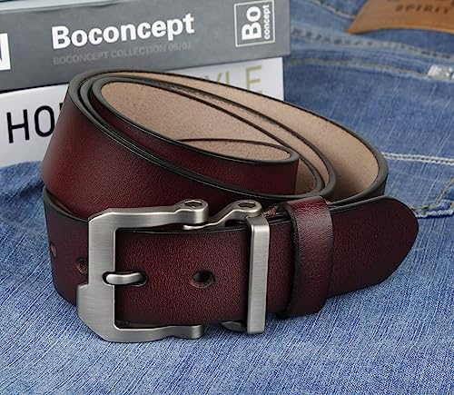 JingHao Belts for Men,Casual Mens Belt Leather for Jeans,Cowboy,Black Genuine Leather Belt,Plus Size 28"-64" Width 1.45" Brown(L 34"-36" Length 115cm, Coffee)