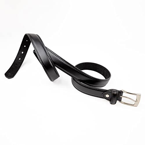 Woodland Leathers Men's Leather Lined Belt, Classic Black And White Belts For Men, 1" Wide Mens Trouser Belt with silver buckle and adjustable belt size (Black, Waist size 44"-47")