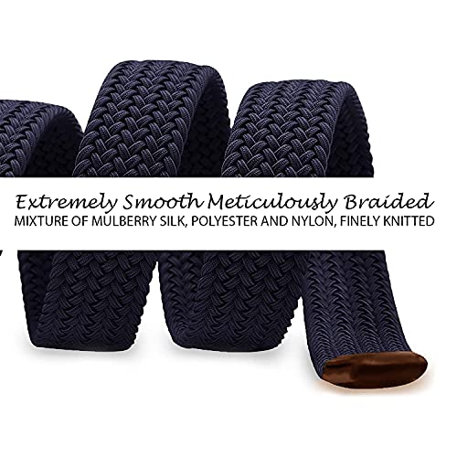 Woodland Leathers Elastic Braided Belt, Unisex Men Women Casual Stretch Woven Belt (Navy, Medium-Large)