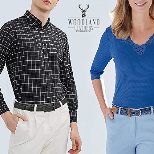 Woodland Leathers Elastic Braided Belt, Unisex Men Women Casual Stretch Woven Belt (Navy, Medium-Large)