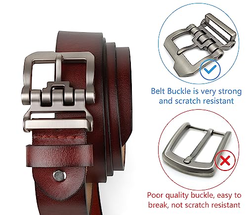 JingHao Belts for Men,Casual Mens Belt Leather for Jeans,Cowboy,Black Genuine Leather Belt,Plus Size 28"-64" Width 1.45" Brown(L 34"-36" Length 115cm, Coffee)