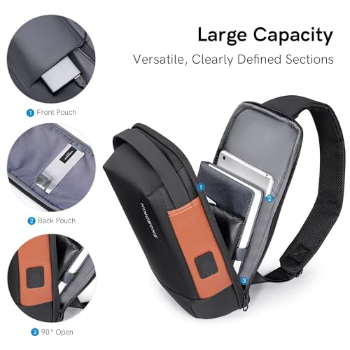 Kingsons Crossbody Bag Sling Backpack - Mini Travel Sling Man Bag with Charging Port, Small Chest Shoulder Side Backpack for Traveling, Leisure, Commuting,Fit for 9.7" ipad