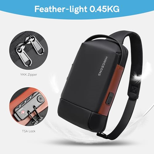 Kingsons Crossbody Bag Sling Backpack - Mini Travel Sling Man Bag with Charging Port, Small Chest Shoulder Side Backpack for Traveling, Leisure, Commuting,Fit for 9.7" ipad
