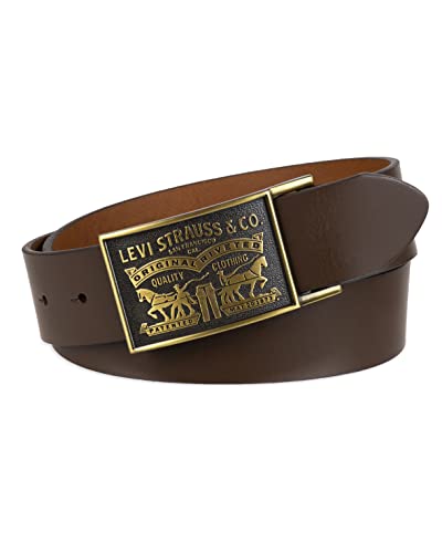 Levi's Men's Casual Removable Logo Plaque Buckle Belt, Brown Snap, Large (38-40)