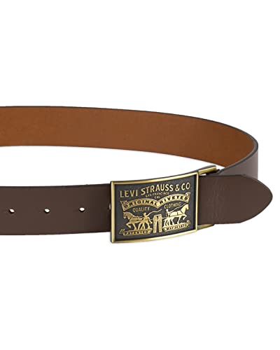 Levi's Men's Casual Removable Logo Plaque Buckle Belt, Brown Snap, Large (38-40)
