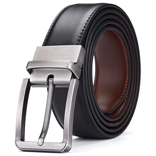 AivaToba Mens Leather Belt Reversible, Belts for Men with Rotated Buckle, Great for Suits，Jeans, Casual & Business Work, Black & Brown.