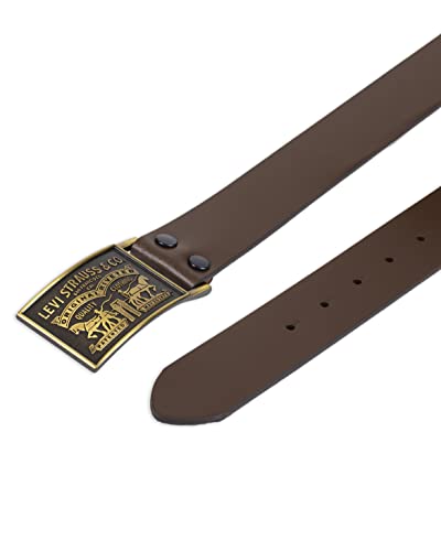 Levi's Men's Casual Removable Logo Plaque Buckle Belt, Brown Snap, Large (38-40)