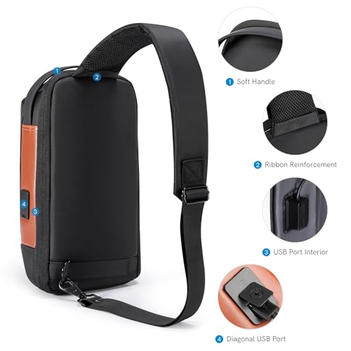 Kingsons Crossbody Bag Sling Backpack - Mini Travel Sling Man Bag with Charging Port, Small Chest Shoulder Side Backpack for Traveling, Leisure, Commuting,Fit for 9.7" ipad