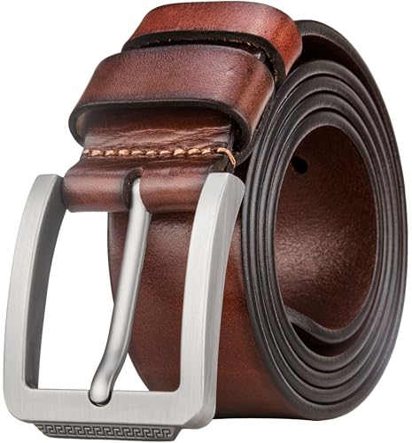 Tolumo Mens Belt Thick Full Grain Leather Belts 1.5" Wide Great for Casual Jeans Dress Work, Adjustable Classic Belt Trim to Fit 658 Brown 105cm