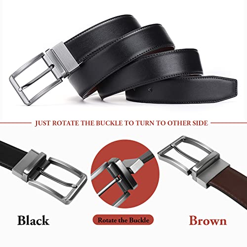 AivaToba Mens Leather Belt Reversible, Belts for Men with Rotated Buckle, Great for Suits，Jeans, Casual & Business Work, Black & Brown.