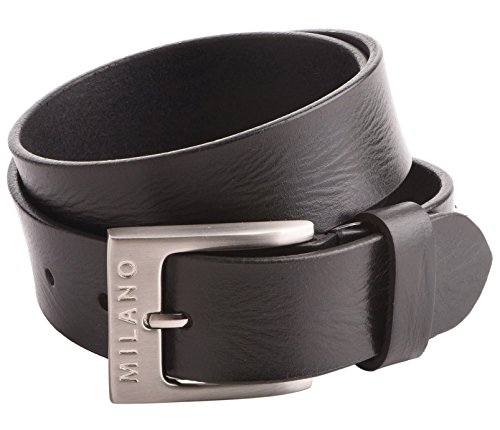 Milano Mens Full Grain Leather Belt - 1.5" (40mm) - Black Brown # ML-2920 - Black, Large