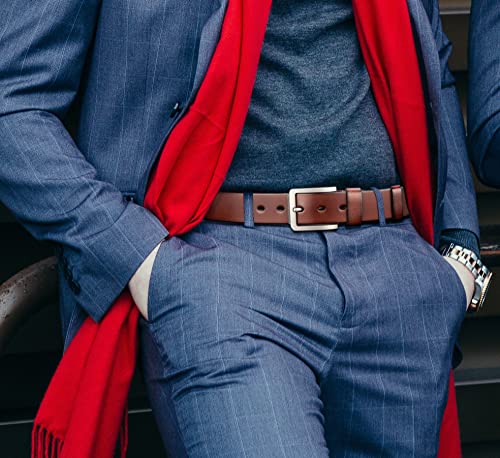 Tolumo Mens Belt Thick Full Grain Leather Belts 1.5" Wide Great for Casual Jeans Dress Work, Adjustable Classic Belt Trim to Fit 658 Brown 105cm