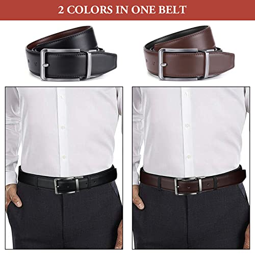 AivaToba Mens Leather Belt Reversible, Belts for Men with Rotated Buckle, Great for Suits，Jeans, Casual & Business Work, Black & Brown.