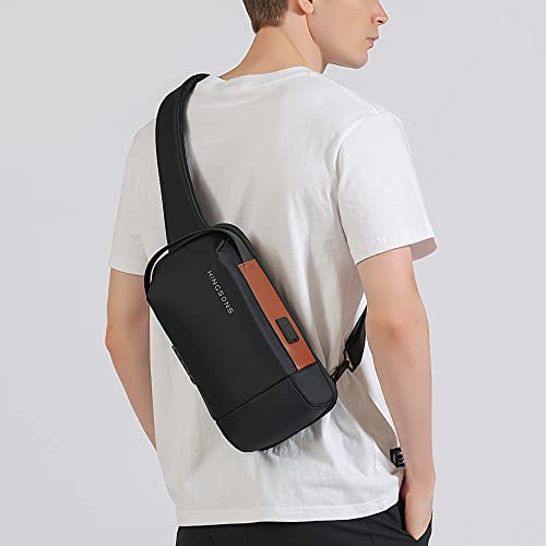 Kingsons Crossbody Bag Sling Backpack - Mini Travel Sling Man Bag with Charging Port, Small Chest Shoulder Side Backpack for Traveling, Leisure, Commuting,Fit for 9.7" ipad