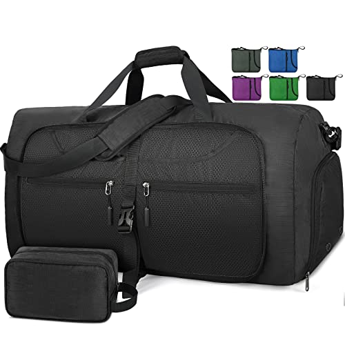 Lubardy Travel Duffle Bag for Men Sports Bag Foldable Weekend Overnight Bag Women Water Resistant Holdall Bag with Toiletry Bags Black 65L
